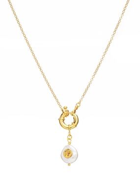 Virgo Zodiac Necklace with Freshwater Pearl Charm - 24k gold plating